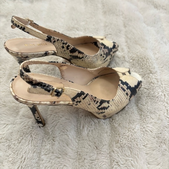 Nine West Black and Cream Snakeskin Peep toe High Heels Size 7 - Picture 5 of 15
